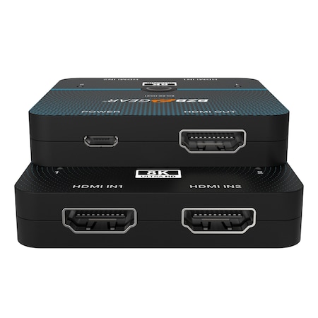 Bzbgear 2x1 8K UHD Ultra Slim HDMI 2.1 Switcher 8K60, 4K120Hz 4:4:4 10bit BG-8K-HS21